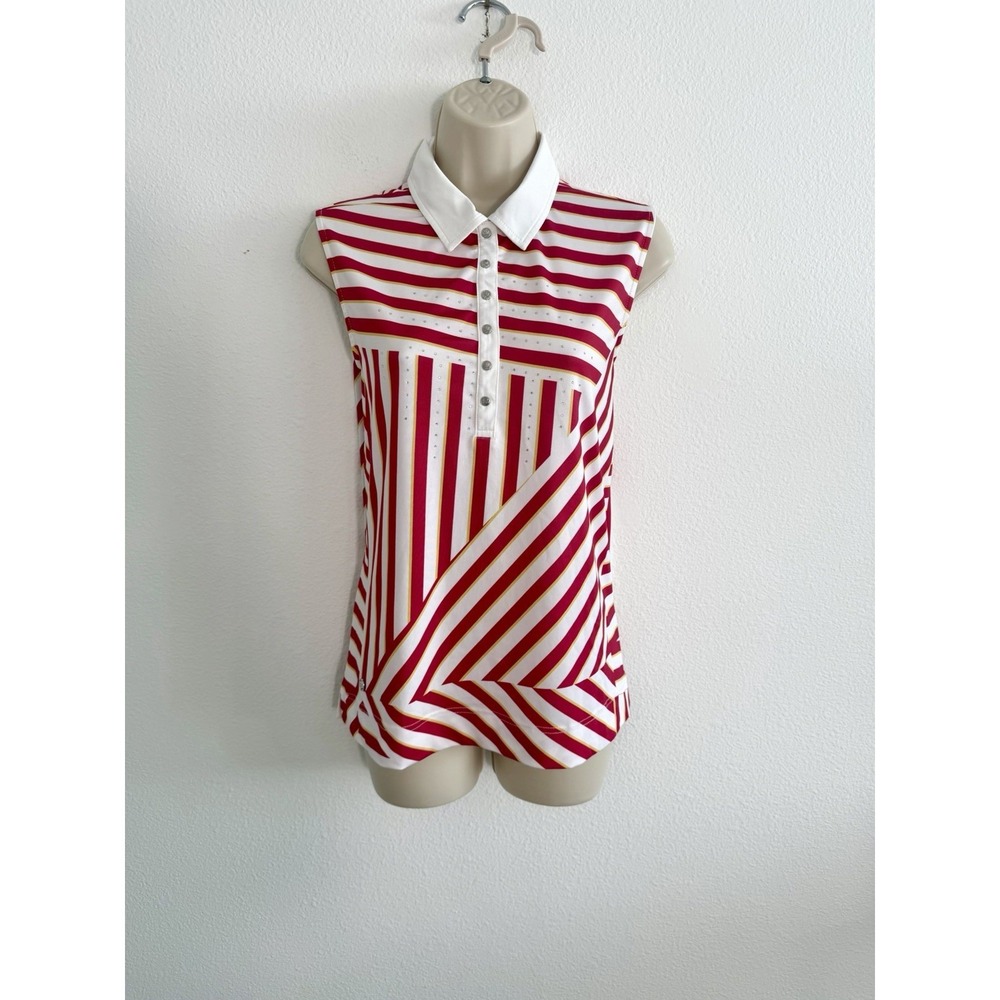 Daily Sports Top Sz L Collared Sleeveless Crystal Pink Stripe Golf Tennis Active